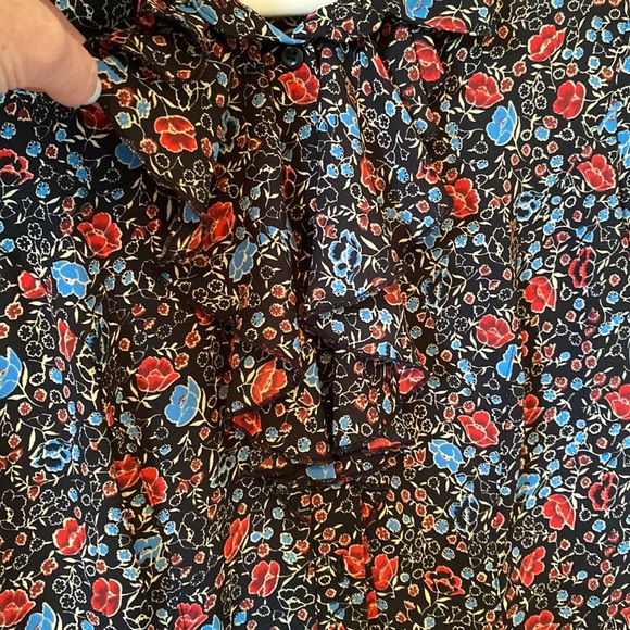 Free People botanical floral blouse ruffle jabot balloon sleeves button front - Picture 8 of 14